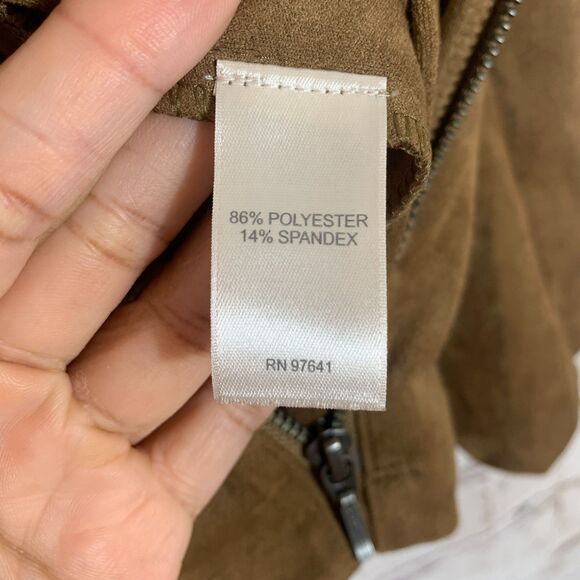 J. Jill Faux Suede Asymmetric Moto Jacket Size Large Camel Brown Chic Layering - Picture 5 of 7